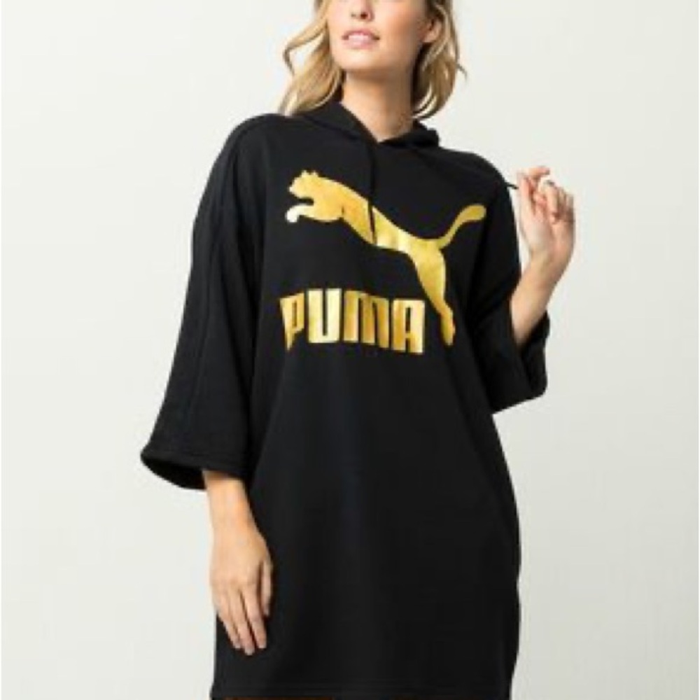 Puma Black Hoodie Dress with Gold Logo size M